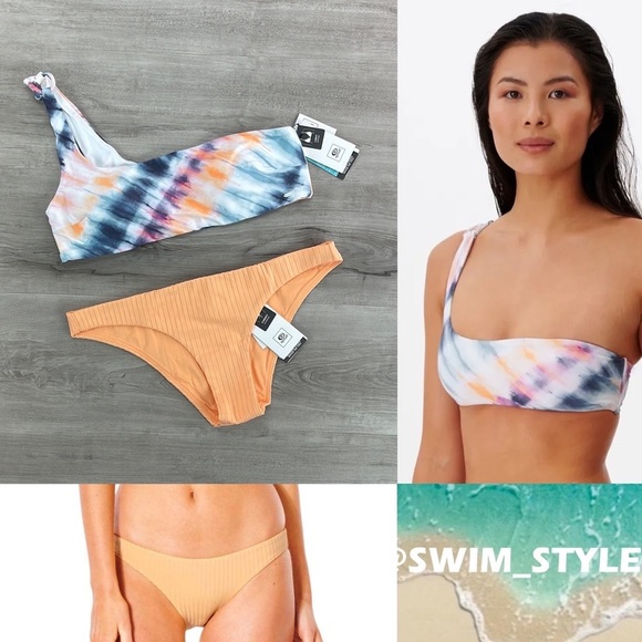 ☀️RIP CURL☀️ SURF TRIP ONE SHOULDER CROP PREMIUM SURF CHEEKY PANT BIKINI SET - Picture 1 of 14